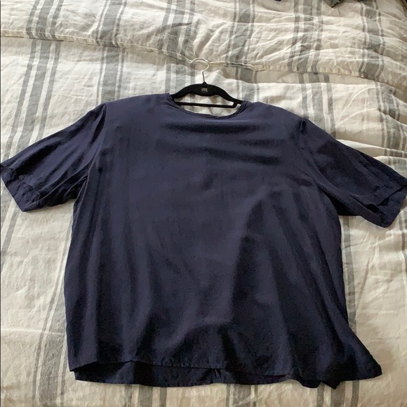 Tops - Vintage navy blouse with shoulder pads.